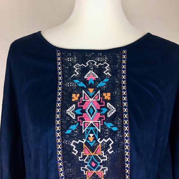 FLYING TOMATO Embroidered Fringe Cape Poncho XS - Picture 2 of 8